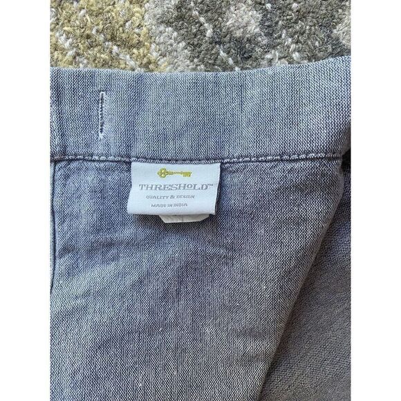 Threshold Half Striped Blue Denim Tassel Bottom Bath Shower Curtain - Picture 2 of 6